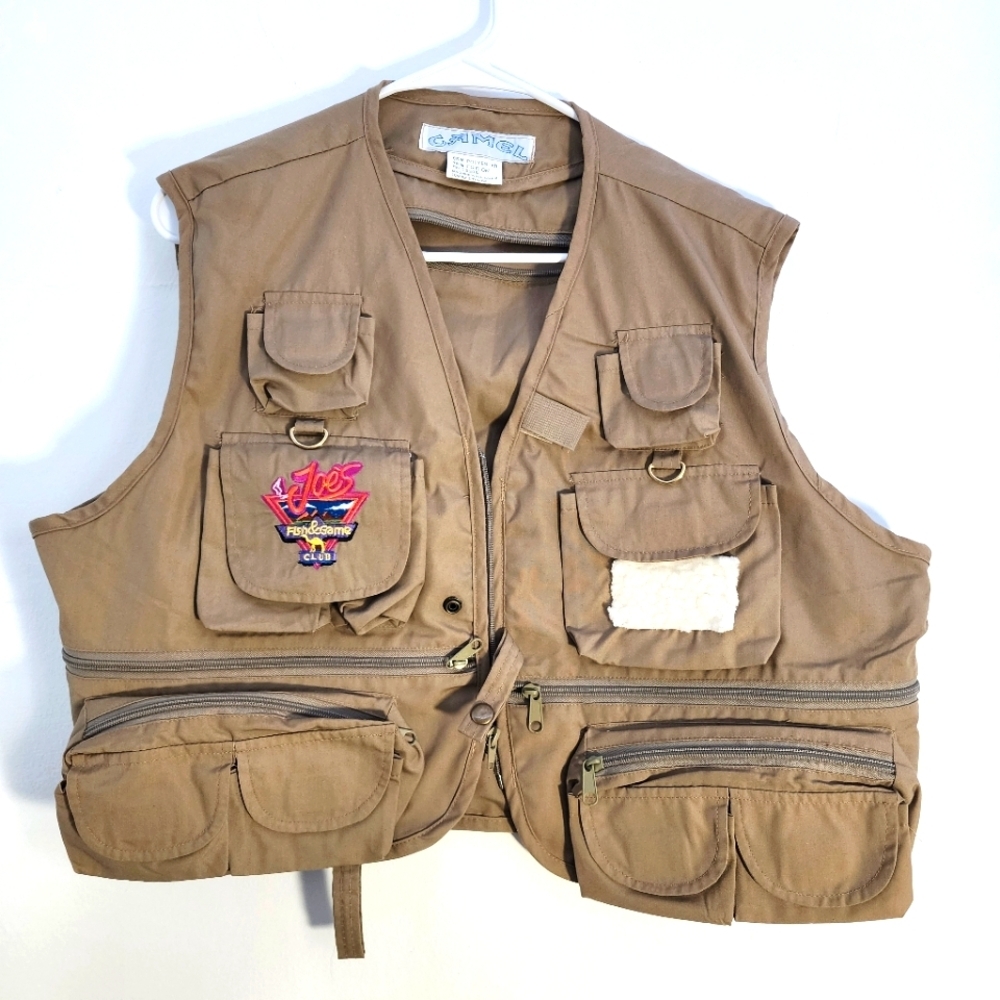 Vintage Camel Fish & Game fishing vest tan Size Medium
